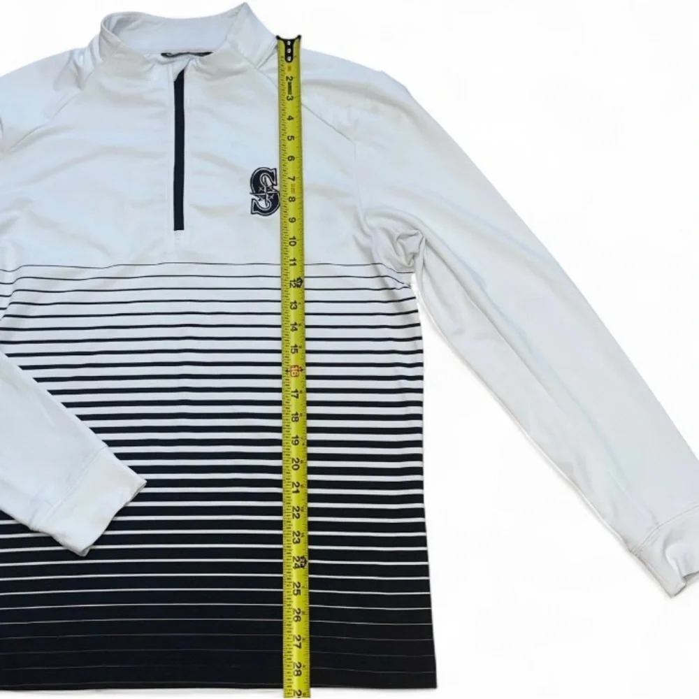 Levelwear‎ White and Black Striped Quarter-Zip Pullover Medium